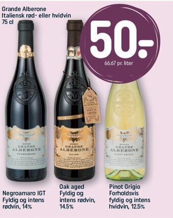 REMA 1000 Grande Alberone Italiensk rød- eller hvidvin 75 cl tilbud