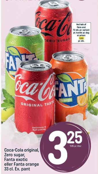 REMA 1000 Coca-Cola original, Zero sugar, Fanta exotic eller Fanta orange 33 cl. Ex. pant tilbud