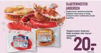 REMA 1000 Slagtermester Andersen Røde knækker eller bacon-ostepølser 360 g tilbud