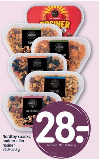 REMA 1000 Nordthy snacks, nødder eller rosiner 360-550 g tilbud