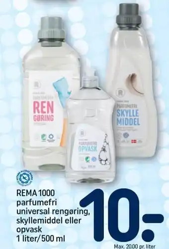 REMA 1000 REMA 1000 parfumefri universal rengøring, skyllemiddel eller opvask 1 liter/500 ml tilbud
