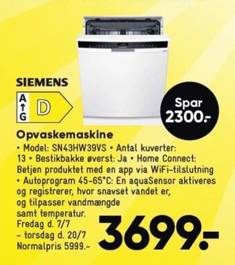 Bilka SIEMENS Opvaskemaskine tilbud