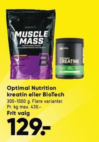 Bilka Optimal Nutrition kreatin eller BioTech tilbud