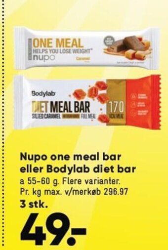 Bilka Nupo one meal bar eller Bodylab diet bar tilbud