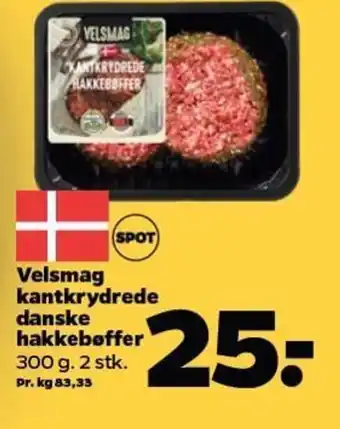 Netto Velsmag kantkrydrede danske hakkebøffer tilbud