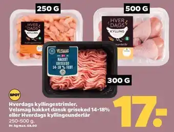 Netto Hverdags kyllingestrimler, Velsmag hakket dansk grisekød 14-18% eller Hverdags kyllingeunderlår tilbud