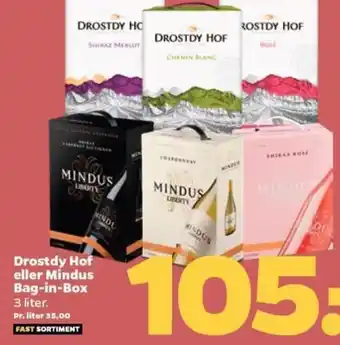 Netto Drostdy Hof eller Mindus Bag-in-Box 3 liter. tilbud