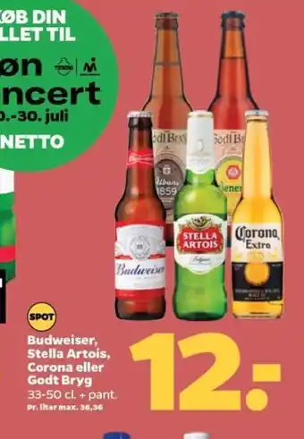 Netto Budweiser, Stella Artois, Corona eller Godt Bryg tilbud