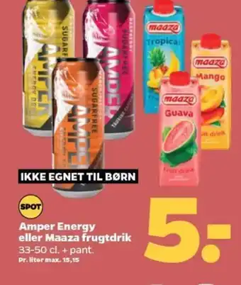 Netto Amper Energy eller Maaza frugtdrik tilbud