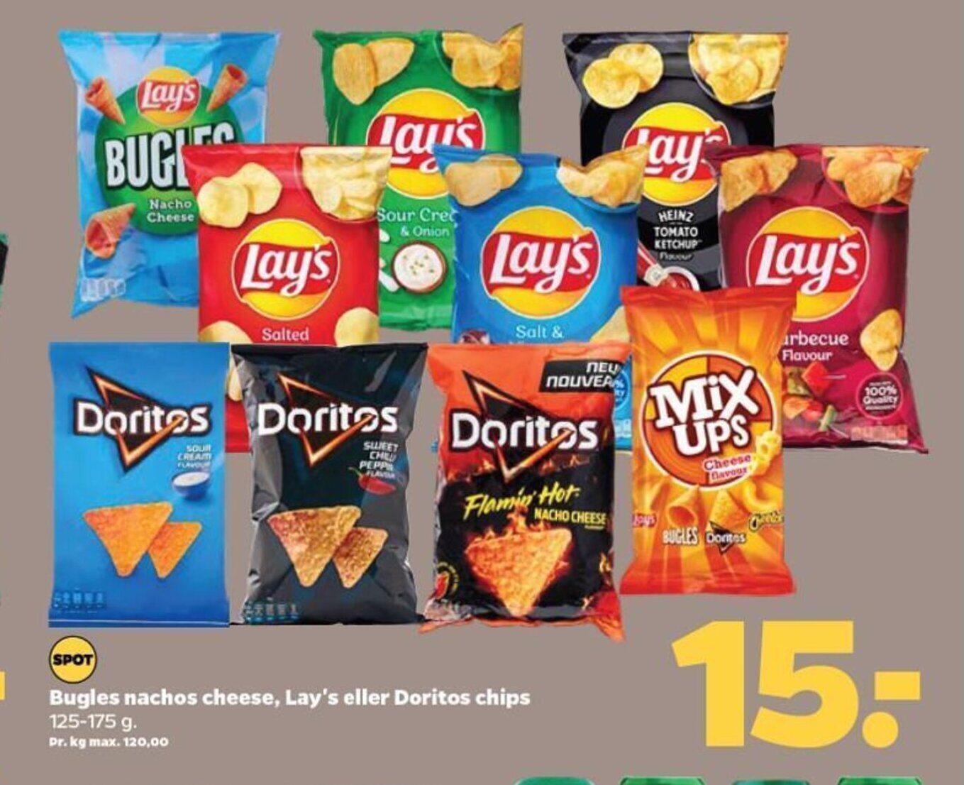 Bugles nachos cheese, Lay's eller Doritos chips tilbud hos Netto