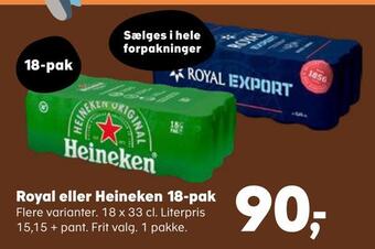 Kvickly Royal eller heineken 18-pak tilbud