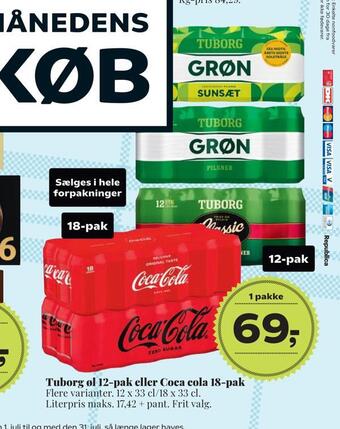 Dagli'Brugsen Tuborg øl 12-pak eller coca cola 18-pak tilbud