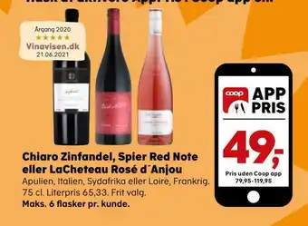 Kvickly Chiaro zinfandel, spier red note eller lacheteau rosé d'anjou tilbud