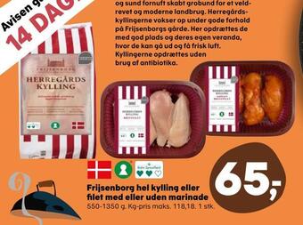 Kvickly Frijsenborg hel kylling eller filet med eller uden marinade tilbud