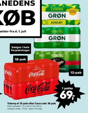 SuperBrugsen Tuborg øl 12-pak eller coca cola 18-pak tilbud
