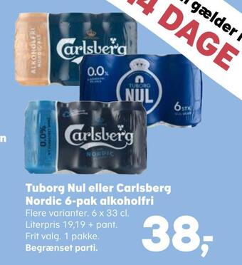 SuperBrugsen Tuborg nul eller carlsberg nordic 6-pak alkoholfri tilbud