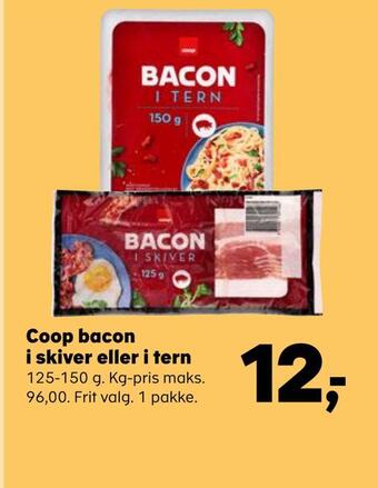 SuperBrugsen Coop bacon i skiver eller i tern tilbud
