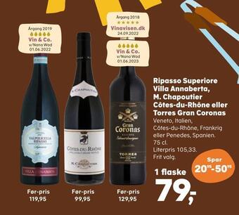 SuperBrugsen Ripasso superiore villa annaberta, m. chapoutier côtes-du-rhône eller torres gran coronas tilbud