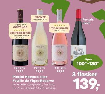SuperBrugsen Piccini memoro eller feuille de vigne reserve tilbud