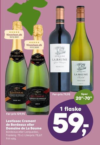 SuperBrugsen Lestissac cremant de bordeaux eller domaine de la baume tilbud