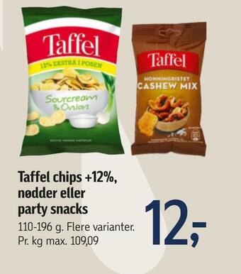 Føtex Taffel chips +12%, nødder eller party snacks tilbud