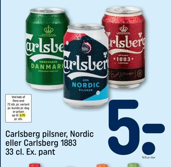 REMA 1000 Carlsberg pilsner, Nordic eller Carlsberg 1883 33 cl. Ex. pant tilbud