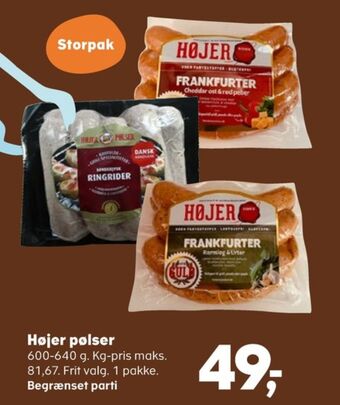 Kvickly Højer pølser frankfurter cheddar tilbud