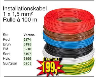Harald Nyborg Installationskabel 1 x 1,5 mm2 rulle à 100 m tilbud