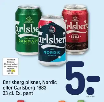 REMA 1000 Carlsberg pilsner, nordic eller carlsberg 1883 33 cl. tilbud