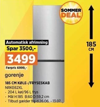 Power Gorenje 185 cm køle-/fryseskab tilbud