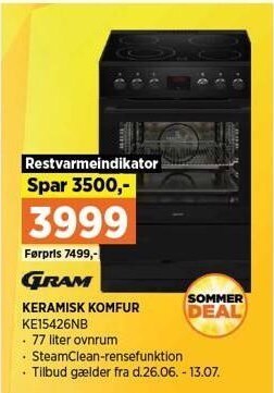 Power Gram keramisk komfur tilbud