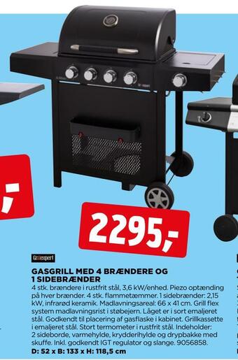 jem & fix Gasgrill med 4 brændere og 1 sidebrænder tilbud