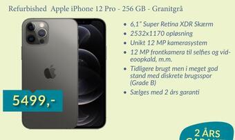 Refurbished apple iphone 12 pro - 256 gb - granitgrå