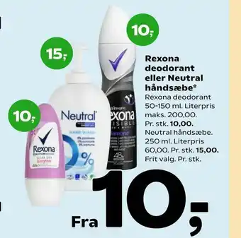 Coop 365 Rexona deodorant eller Neutral håndsæbe tilbud