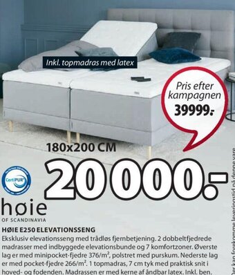 JYSK HØIE E250 ELEVATIONSSENG tilbud