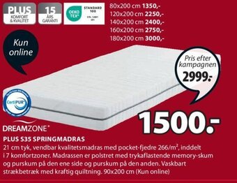 JYSK PLUS S35 SPRINGMADRAS tilbud