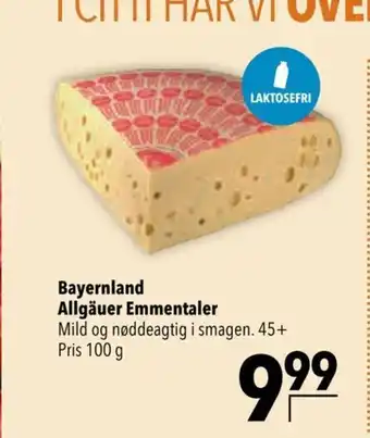 Citti Bayernland Allgäuer Emmentaler Mild og nøddeagtig i smagen. 45+ Pris 100 g tilbud