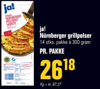 Otto Duborg ja! Nürnberger grillpølser 14 stks. pakke à 300 gram PR. PAKKE tilbud