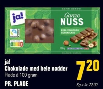 Otto Duborg ja! Chokolade med hele nødder Plade à 100 gram PR. PLADE tilbud