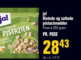 Otto Duborg ja! Ristede og saltede pistacienødder Pose à 250 gram tilbud