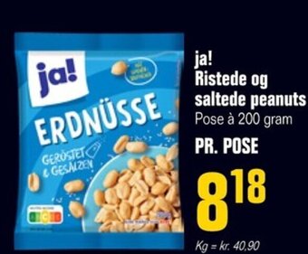 Otto Duborg ja! Ristede og saltede peanuts Pose à 200 gram PR. POSE tilbud