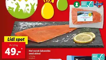 Hel Norsk Lakseside Med Skind 1/2kg