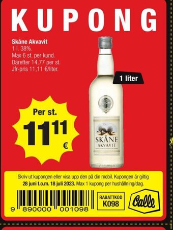 Calle Skåne Akvavit tilbud