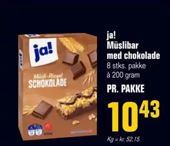 Otto Duborg ja! Müslibar med chokolade 8 stks. pakke à 200 gram PR. PAKKE tilbud
