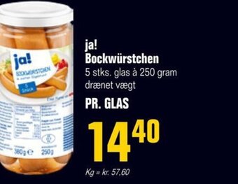 Otto Duborg ja! Bockwürstchen 5 stks. glas à 250 gram drænet vægt PR. GLAS tilbud