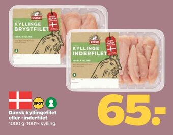 Netto Dansk kyllingefilet eller -inderfilet 1000 g. 100% kylling. tilbud
