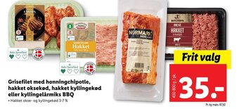 Lidl Grisefilet med honningchipotle, hakket oksekød, hakket kyllingekød eller kyllingelårmiks BBQ tilbud