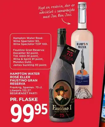 MENY HAMPTON WATER ROSÉ ELLER FAUSTINO GRAN RESERVA tilbud