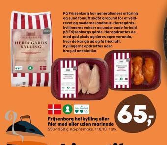 Kvickly Frijsenborg hel kylling eller filet med eller uden marinade tilbud