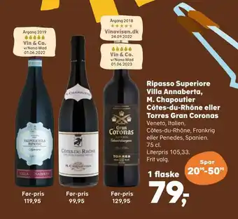 Kvickly Ripasso superiore villa annaberta, m. chapoutier côtes-du-rhône eller torres gran coronas tilbud